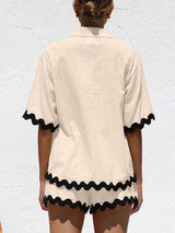 Contrast Trim Half Sleeve Top and Shorts Set - Trendsi - Flyclothing LLC