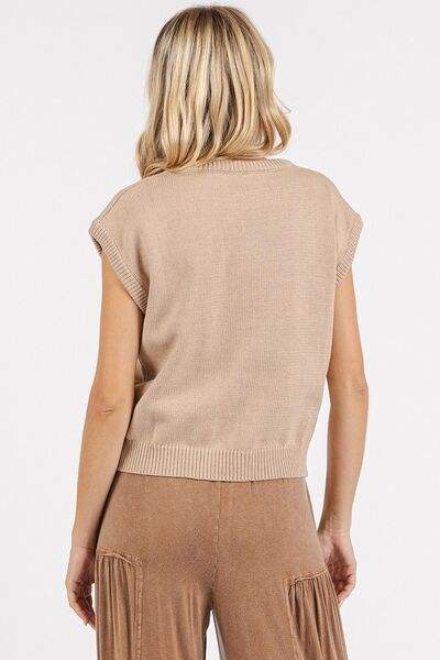 Mittoshop Contrast Letter Round Neck Cap Sleeve Knit Top - Trendsi - Flyclothing LLC