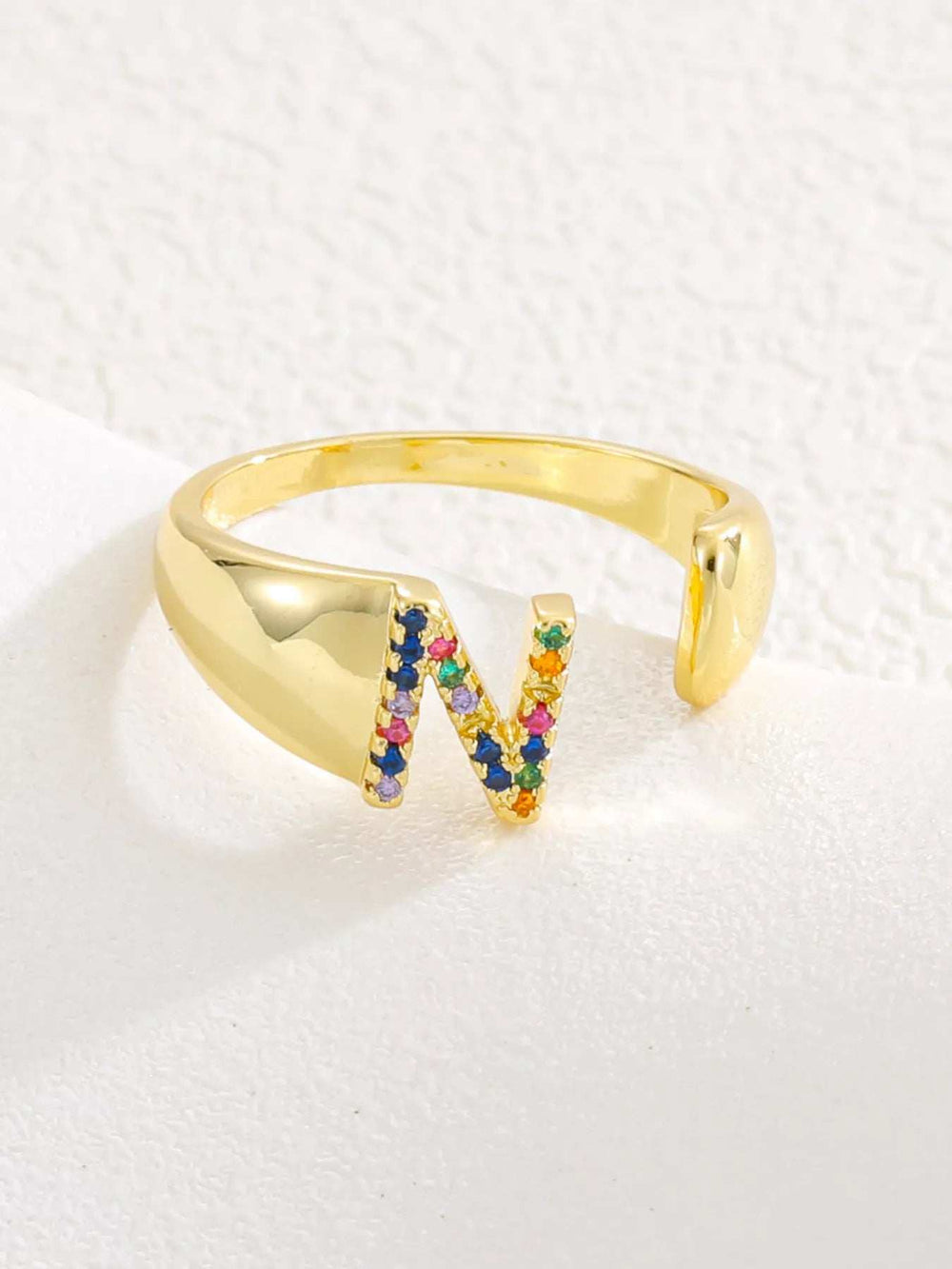 18K Gold-Plated Zircon Letter Ring - Trendsi - Flyclothing LLC
