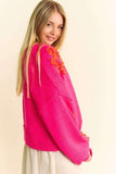 Davi & Dani Floral Applique Open Front Drop Shoulder Cardigan - Trendsi