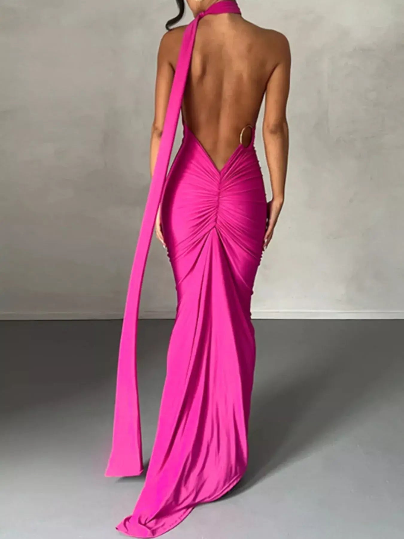 Backless One-Shoulder Ruched Bodycon Maxi Dress - Trendsi - Flyclothing LLC