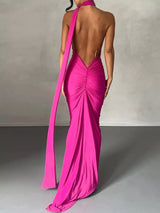 Backless One-Shoulder Ruched Bodycon Maxi Dress - Trendsi - Flyclothing LLC