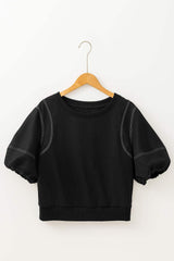 Contrast Stitches Detail Half Sleeve Blouse - Trendsi - Flyclothing LLC