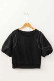 Contrast Stitches Detail Half Sleeve Blouse - Trendsi - Flyclothing LLC