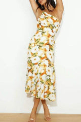 Ruched Printed Single Shoulder Midi Dress - Trendsi - Flyclothing LLC