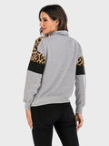 Perfee Contrast Leopard Half Zip Long Sleeve Sweatshirt - Trendsi