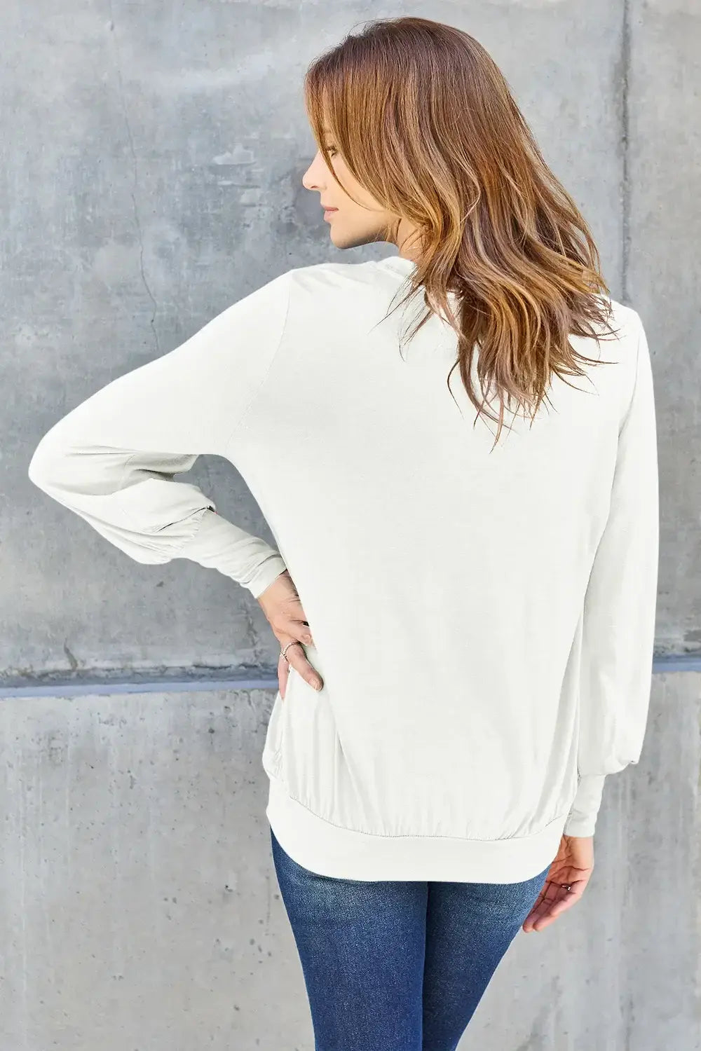 Basic Bae Full Size V-Neck Lantern Sleeve Top - Trendsi - Flyclothing LLC