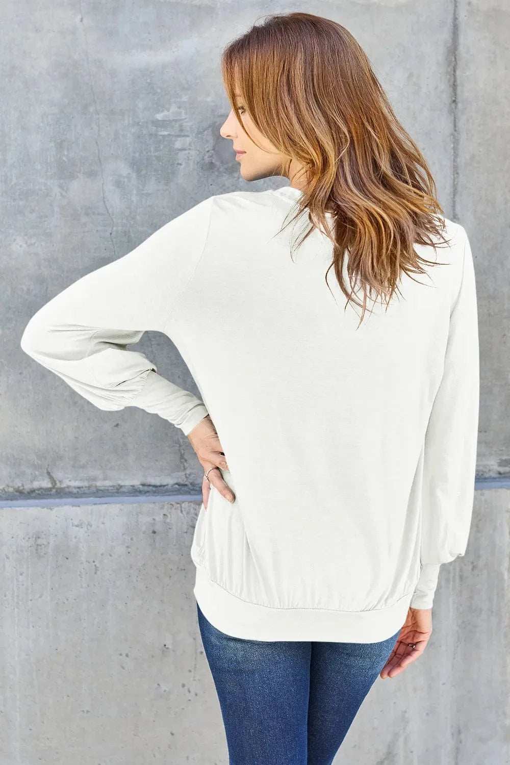 Basic Bae Full Size V-Neck Lantern Sleeve Top - Trendsi - Flyclothing LLC