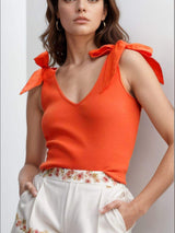 V-Neck Tie Shoulder Tank - Trendsi - Flyclothing LLC