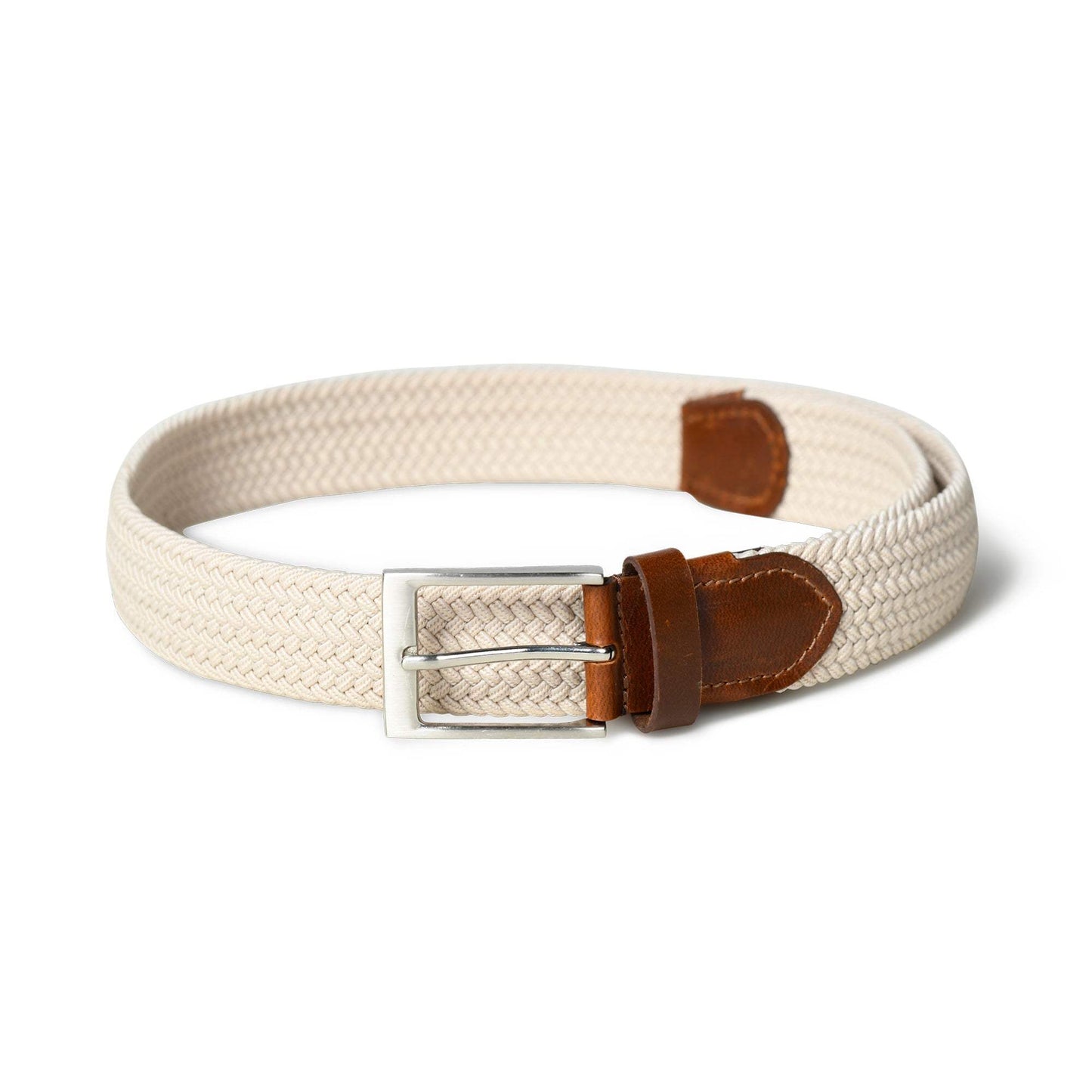 Cream & Brown Braided Canvas Leather Belt - Classy Leather Bags - Flyclothing LLC