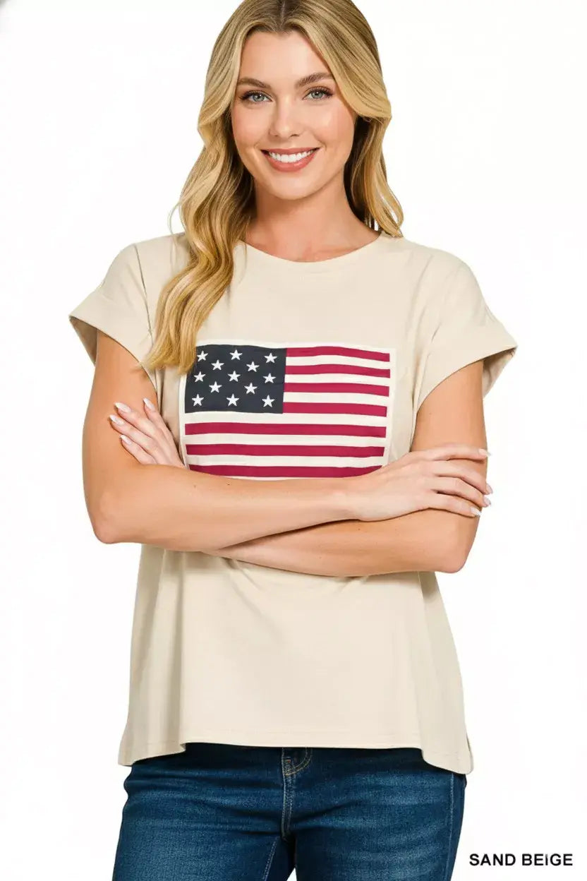 Zenana Full Size US Flag Round Neck Short Sleeve T-Shirt Plus Size - Trendsi - Flyclothing LLC