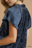 Umgee Crushed Velvet Pleated Blouse - Trendsi - Flyclothing LLC