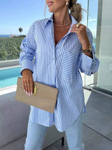 Striped Button Up Long Sleeve Shirt - Trendsi - Flyclothing LLC