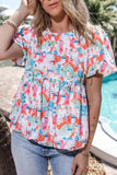 Printed Round Neck Puff Sleeve Blouse - Trendsi - Flyclothing LLC