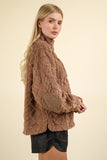 VERY J Fuzzy Fleece Half Zip Cable Pattern Sweatshirt - Trendsi
