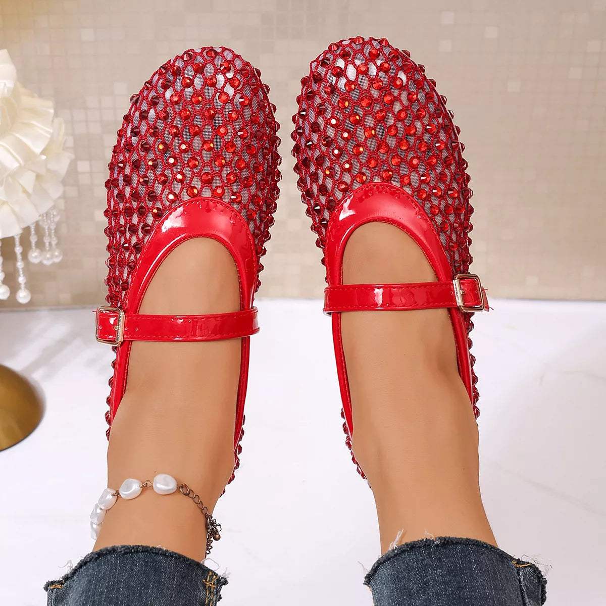 Sparkling Mesh Mary Jane Sneakers - Trendsi - Flyclothing LLC