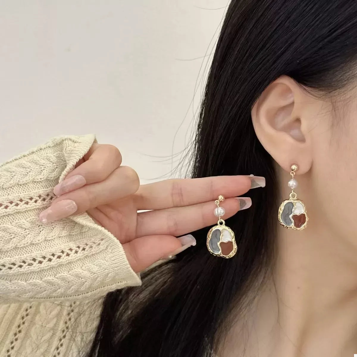 Color Block Pearl Drop Earrings - Trendsi - Flyclothing LLC