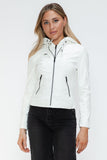 Snobbish Faux Leather Zip Up Drawstring Hooded Jacket - Trendsi