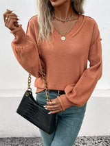 V-Neck Dropped Shoulder Sweater - Trendsi - Flyclothing LLC