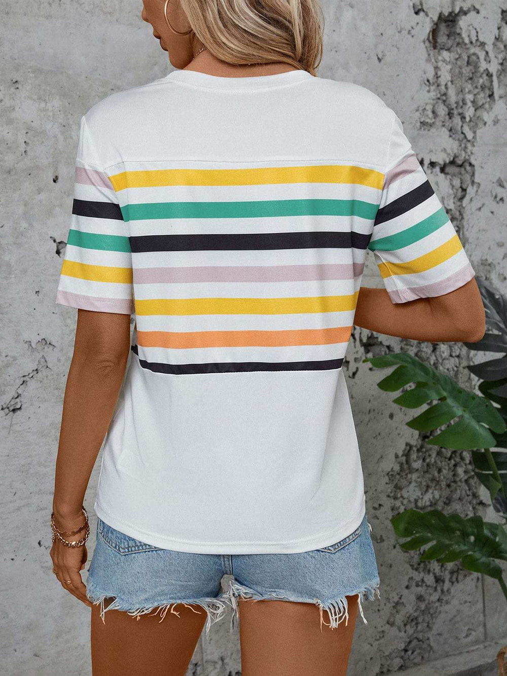 Striped Round Neck Short Sleeve T-Shirt - Trendsi - Flyclothing LLC