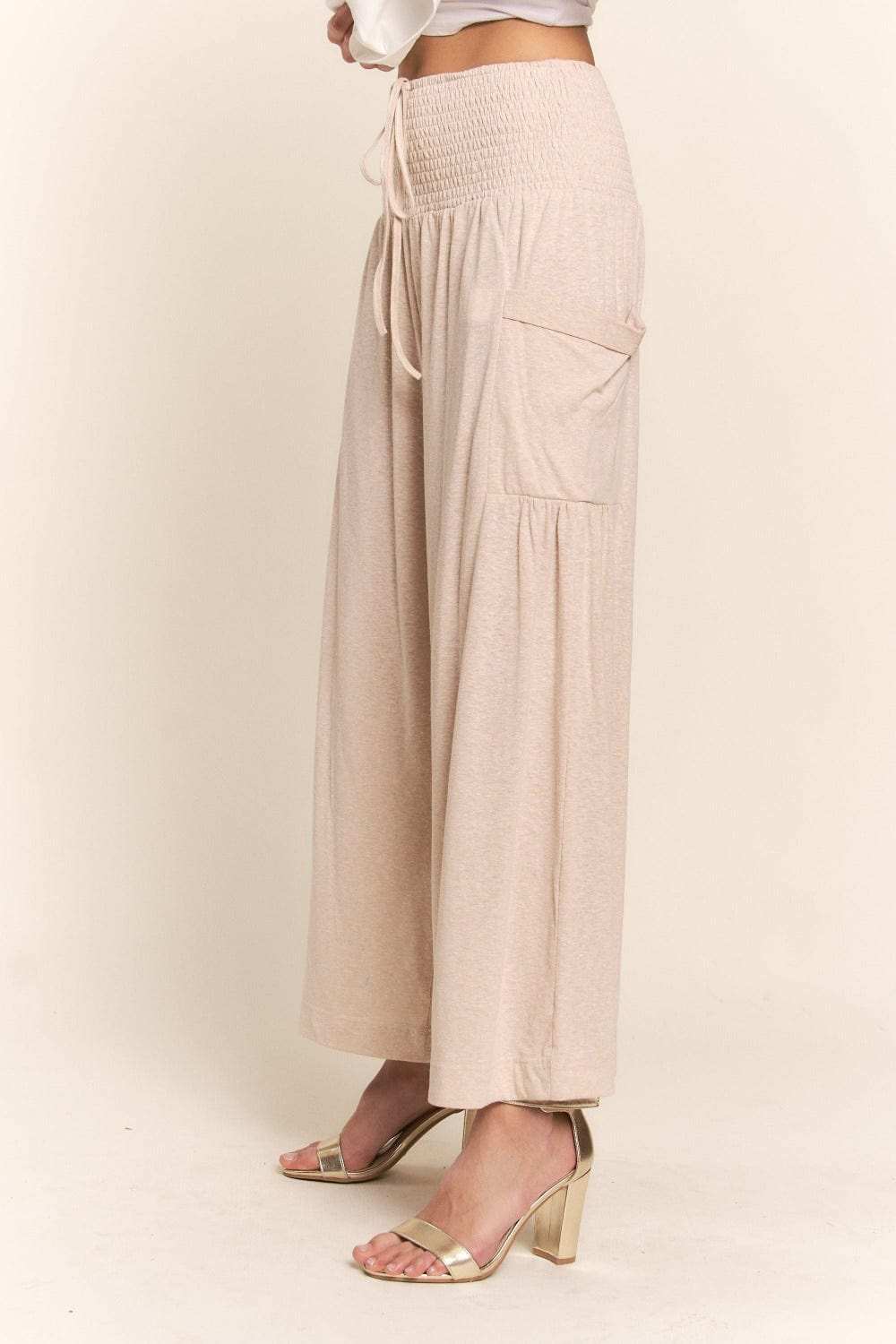 J.NNA Smocked Waist Boho Wide Leg Pants with Pockets - Trendsi - Flyclothing LLC