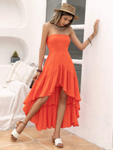 High-Low Ruched Tube Dress - Trendsi - Flyclothing LLC