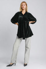 Umgee Full Size Polka Dot Button Up Half Sleeve Shirt - Trendsi - Flyclothing LLC