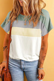Color Block Round Neck Short Sleeve T-Shirt - Trendsi - Flyclothing LLC