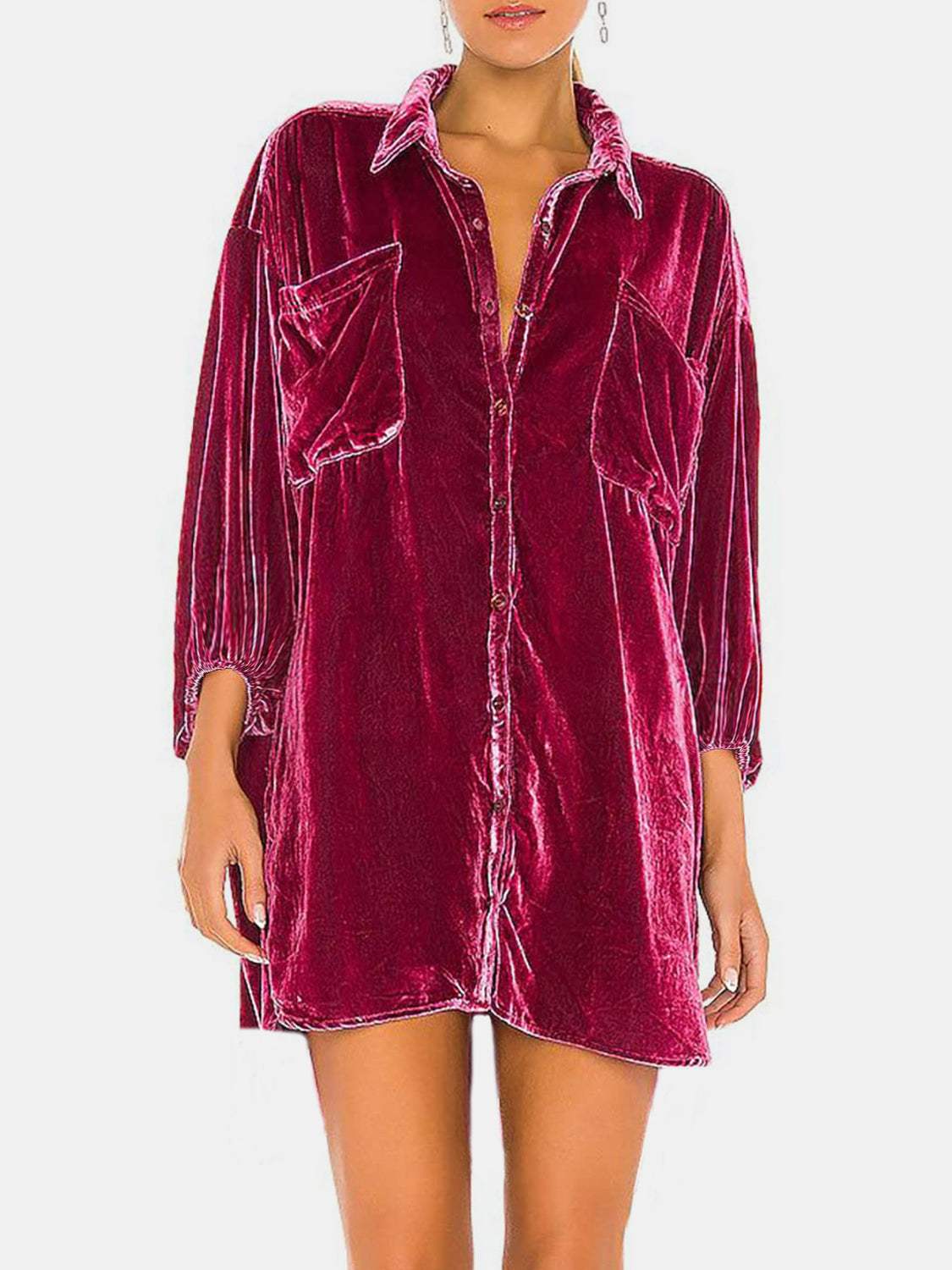 Collared Neck Button Down Long Sleeve Shirt - Trendsi - Flyclothing LLC