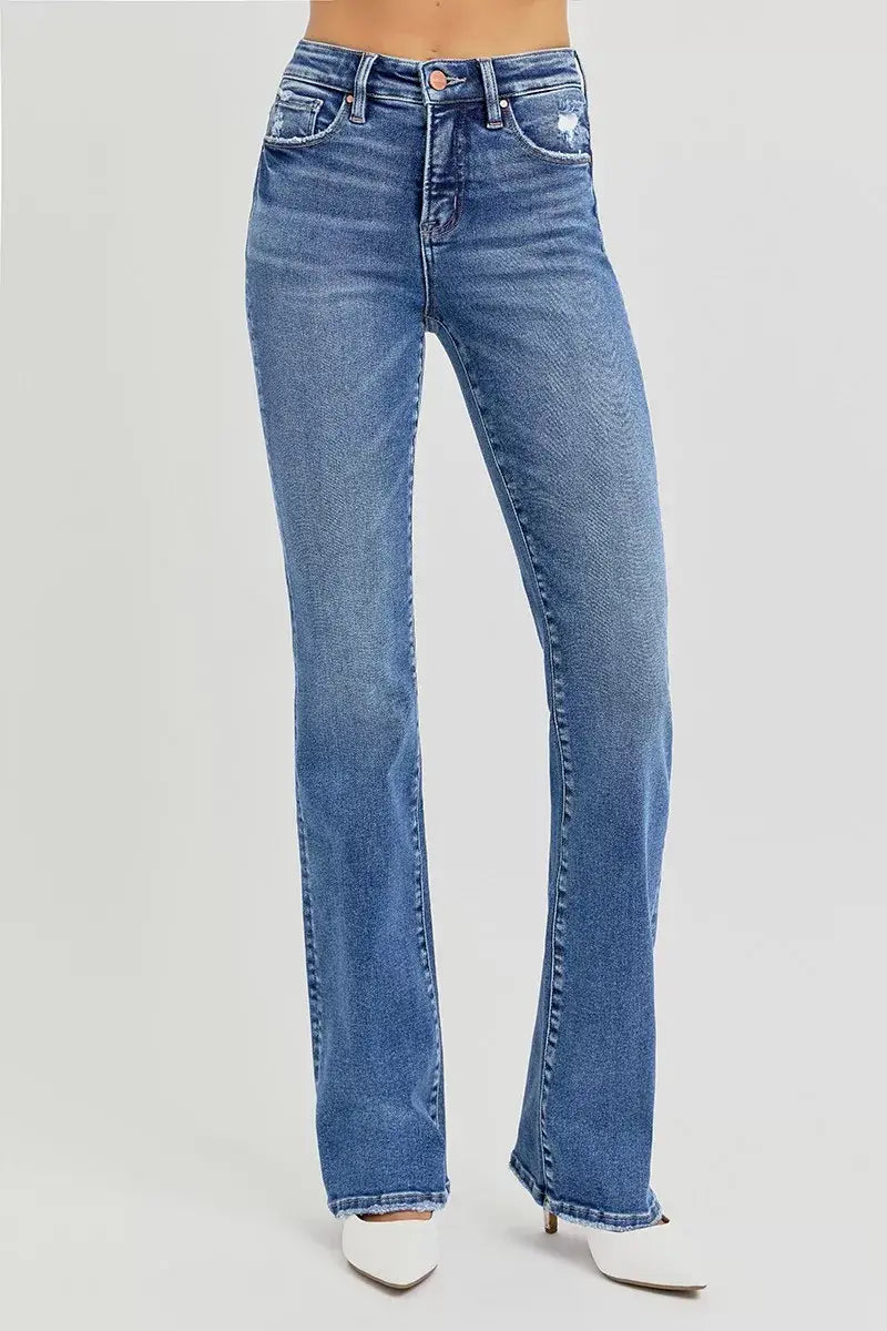RISEN Full Size Tummy Control High Rise Straight Jeans Plus Size - Trendsi - Flyclothing LLC