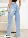 Distressed Slit Straight Leg Jeans - Trendsi - Flyclothing LLC
