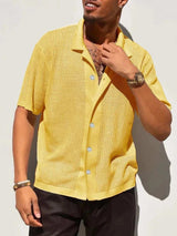 Men's Full Size Openwork Button Down Collared Neck Shirt Plus Size - Trendsi - Flyclothing LLC