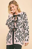 Davi & Dani Leopard Ribbon Tie Front Loose Fit Cardigan - Trendsi
