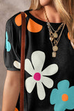 Flower Round Neck Short Sleeve Blouse - Trendsi - Flyclothing LLC
