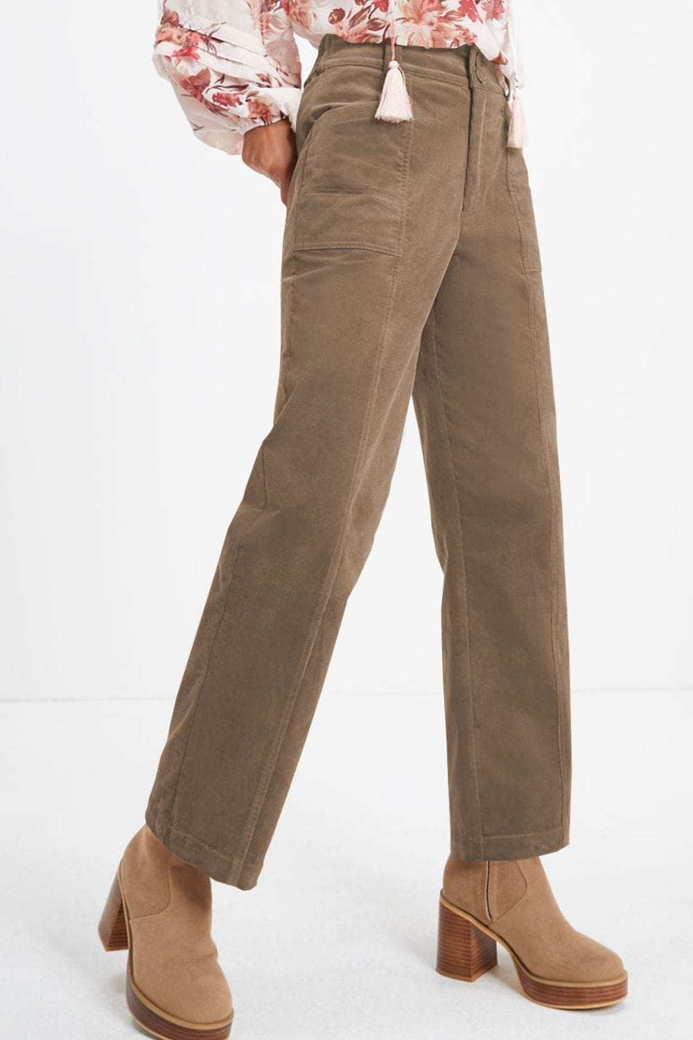 Half Elastic Waist Straight Pants - Trendsi - Flyclothing LLC