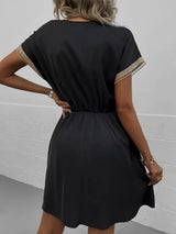 Full Size Tassel V-Neck Short Sleeve Dress Plus Size - Trendsi - Flyclothing LLC
