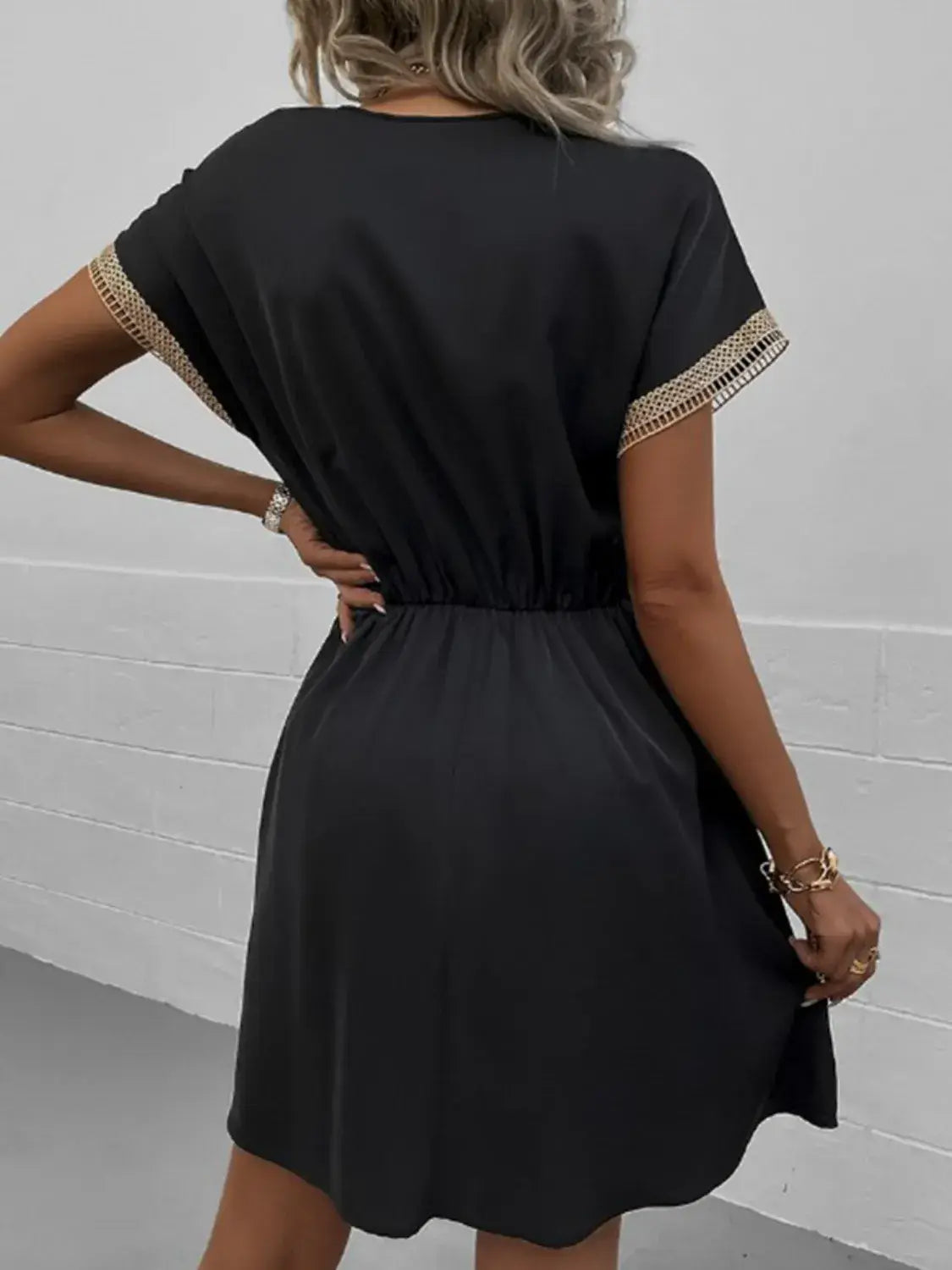 Full Size Tassel V-Neck Short Sleeve Dress Plus Size - Trendsi - Flyclothing LLC
