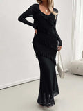 Devine Ruffled Surplice Long Sleeve Maxi Dress - Trendsi - Flyclothing LLC