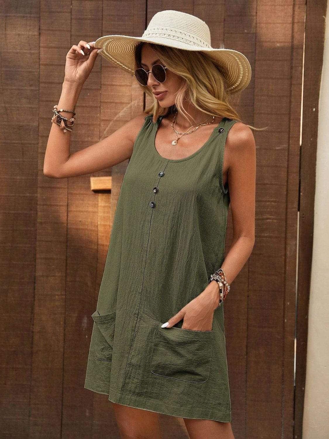 Decor Button Mini Tank Dress with Pockets - Trendsi - Flyclothing LLC