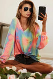 BiBi Tie Dye French Terry V Neck Top - Trendsi - Flyclothing LLC
