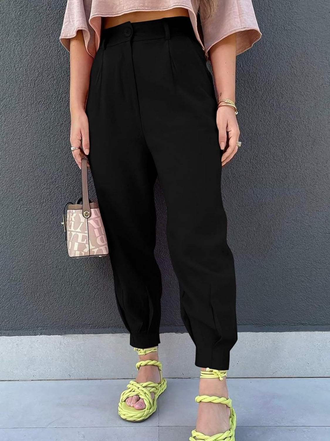 High Waist Cropped Pants - Trendsi - Flyclothing LLC