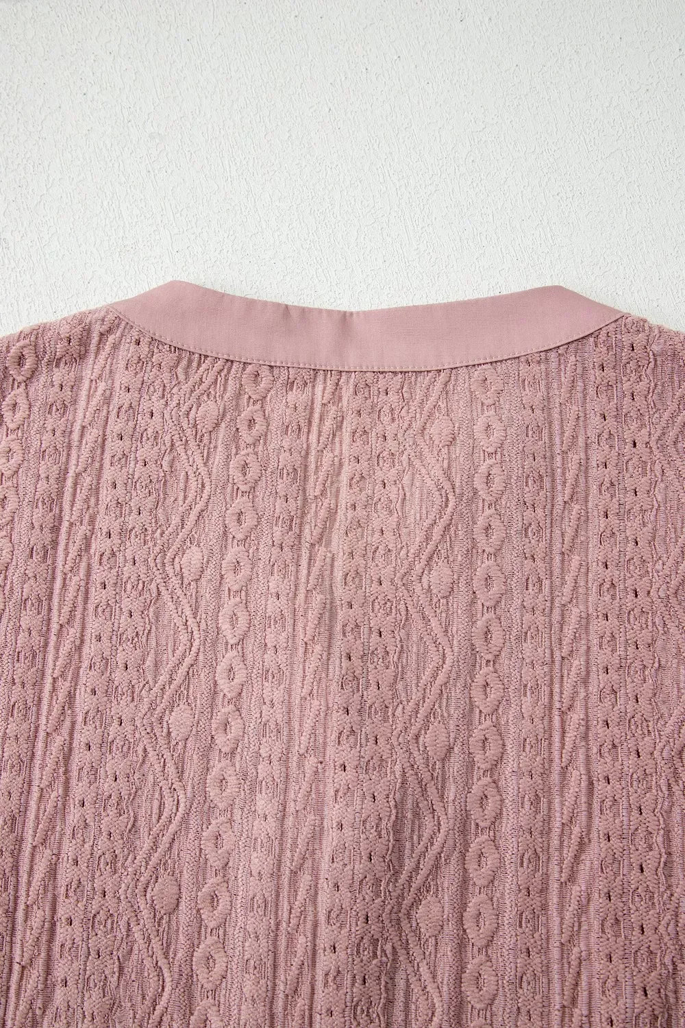 Textured Embroidered Half Buttons Short Sleeve Blouse - Trendsi - Flyclothing LLC