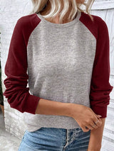 Color Block Raglan Long Sleeve T Shirt - Trendsi - Flyclothing LLC