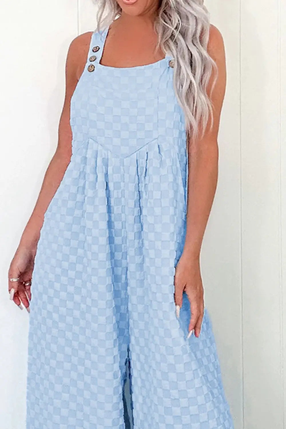 Checkered Pocketed Wide Leg Overalls - Trendsi - Flyclothing LLC