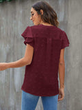 Swiss Dot Notched Flutter Sleeve Blouse - Trendsi - Flyclothing LLC