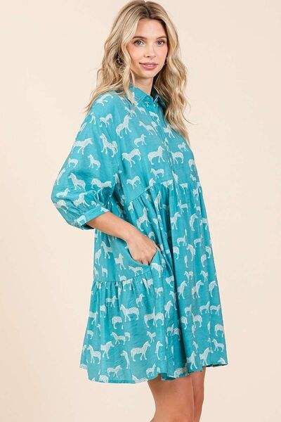 Mittoshop Zebra Print Button Down Shirt Mini Dress - Trendsi - Flyclothing LLC