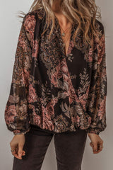 Printed Surplice Long Sleeve Blouse - Trendsi - Flyclothing LLC