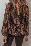 Printed Surplice Long Sleeve Blouse - Trendsi