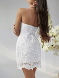 Devine Lace-Up Tube Lace Mini Dress - Trendsi