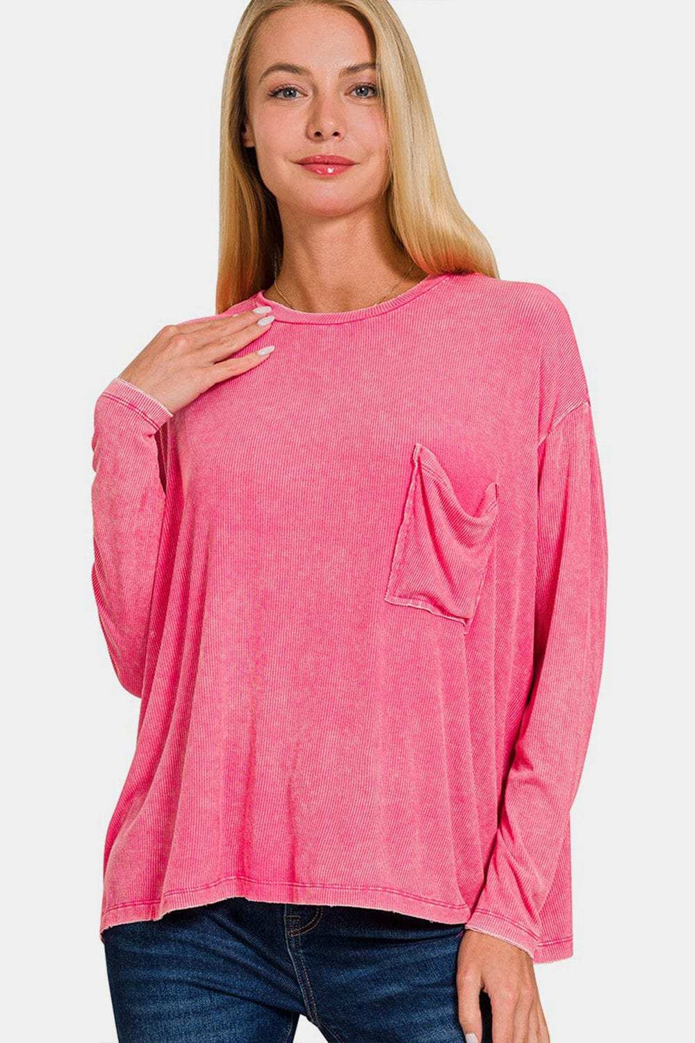 Zenana Round Neck Long Sleeve T-Shirt - Trendsi - Flyclothing LLC
